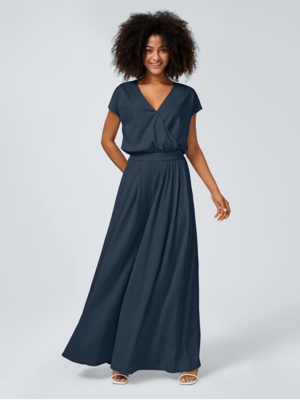 HALARA Midnight Navy Short Sleeve V-Neck Wrap Jumpsuit